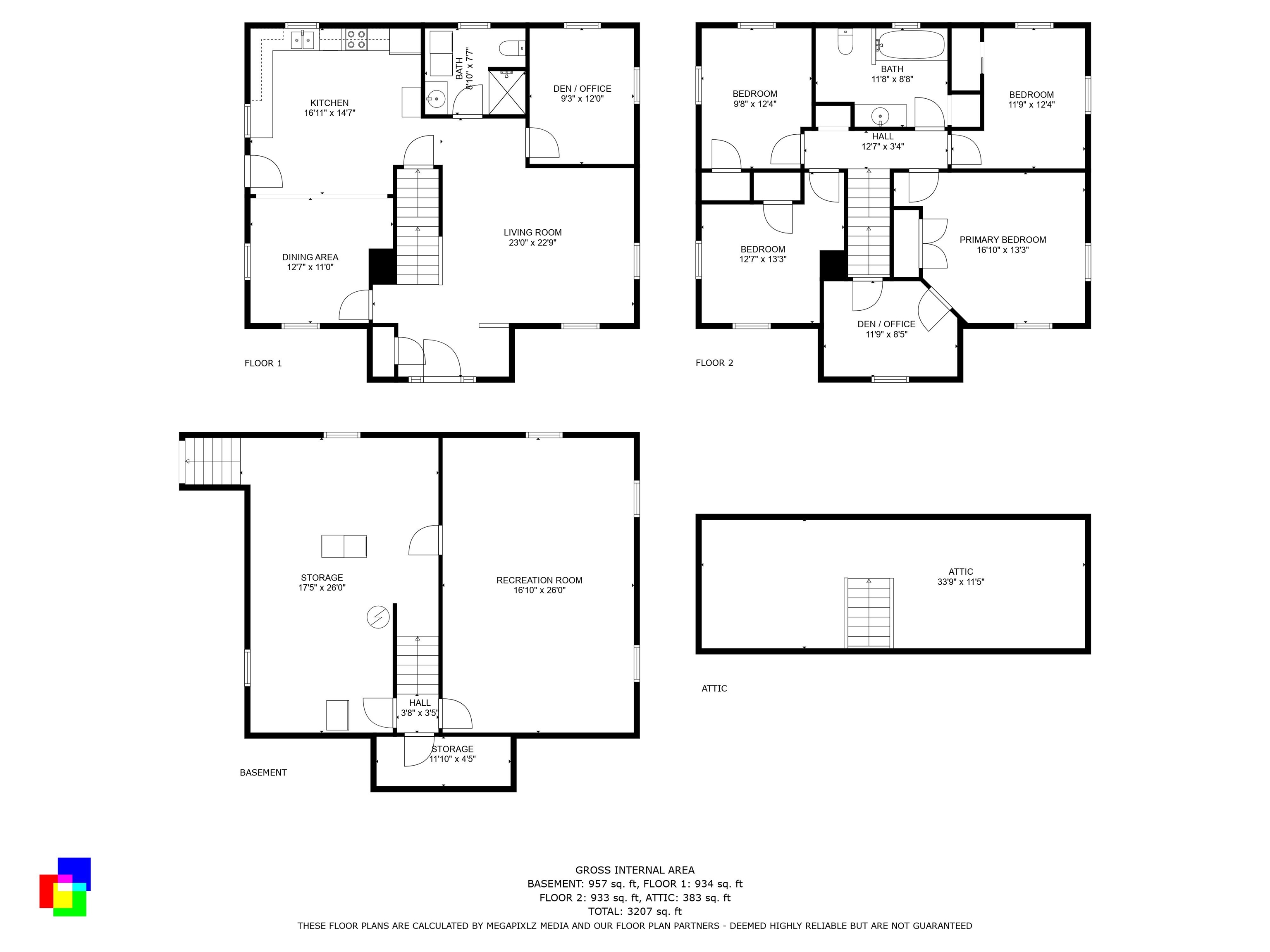 Combined floor plans for all levels