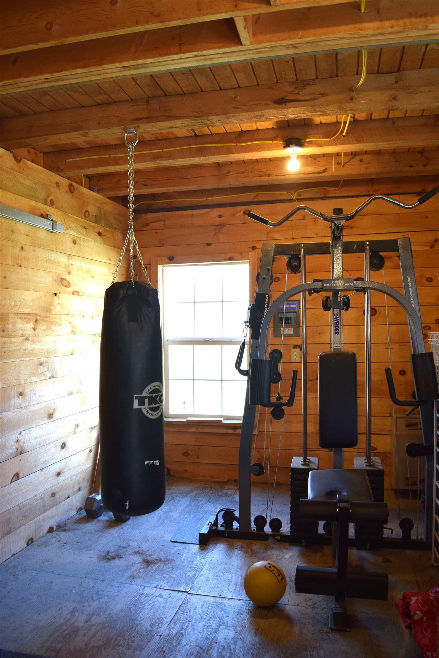 Gym room in cabin like building