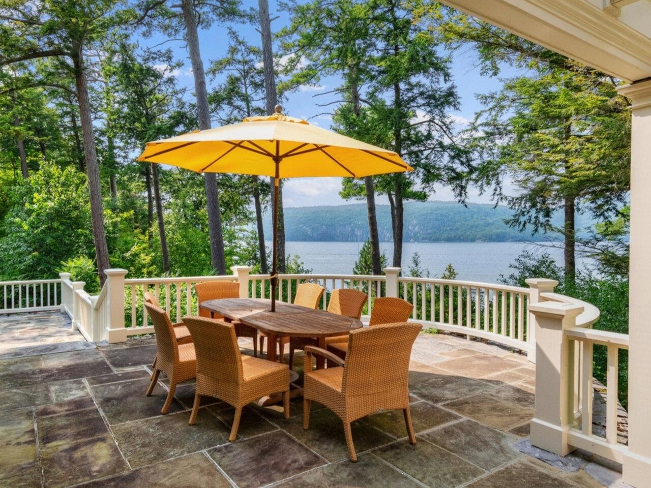 Upper stone patio w/lake views