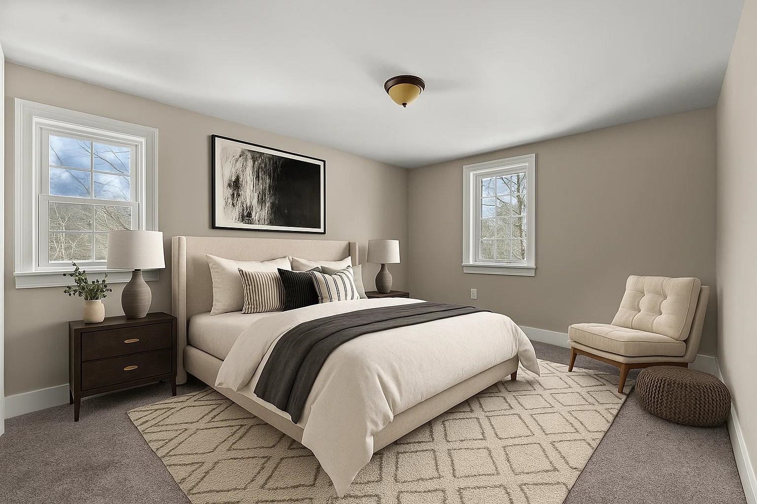 virtually staged upstairs bedroom
