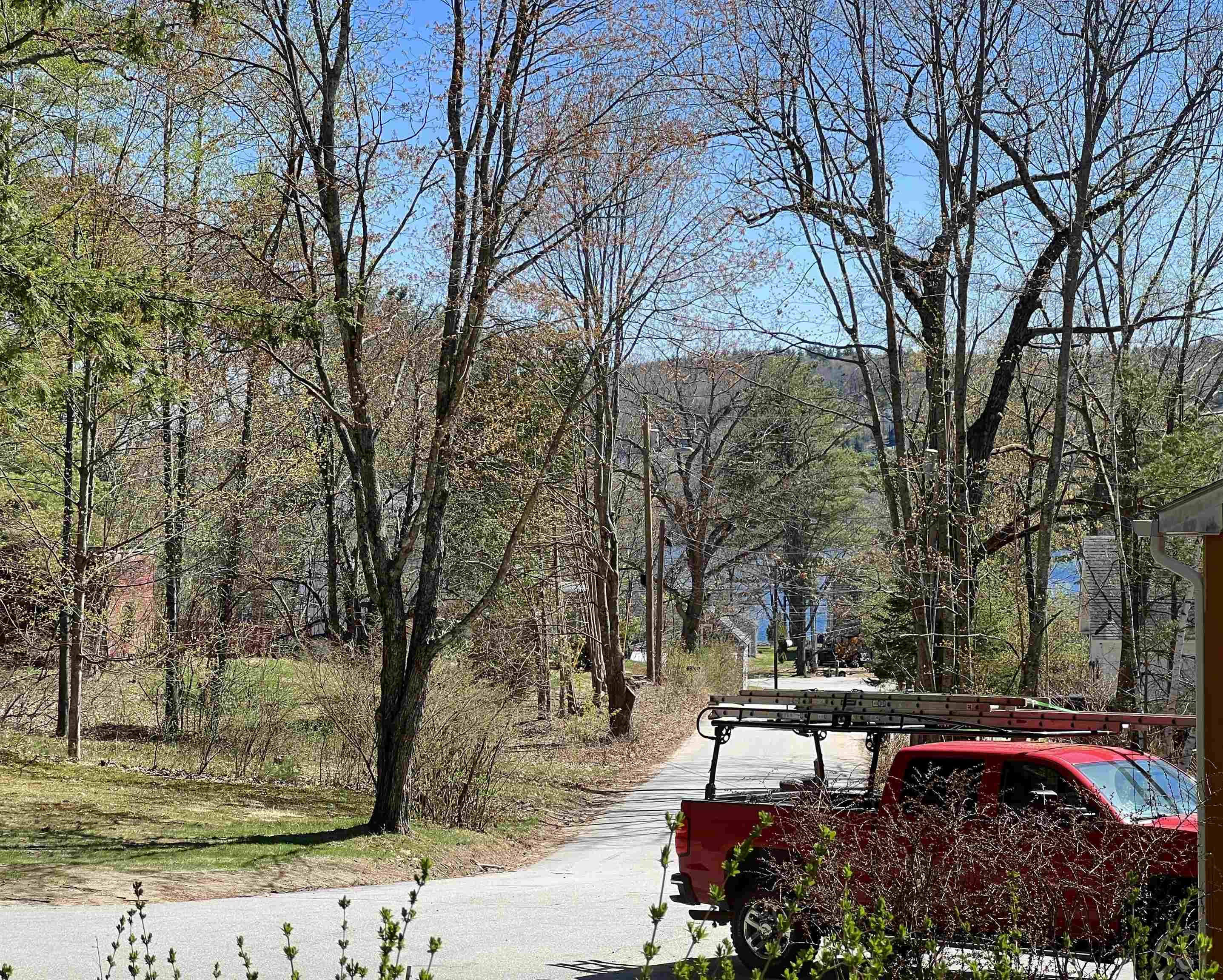 Looking down the street at lake