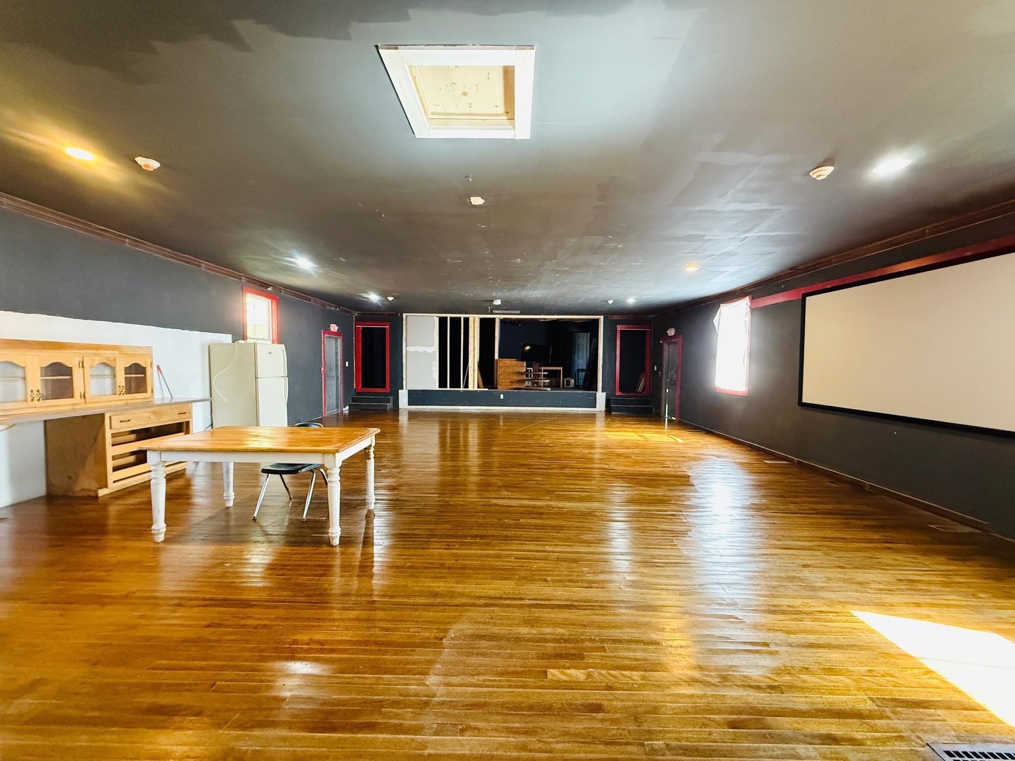 Great room floor has been buffed & polyurethane