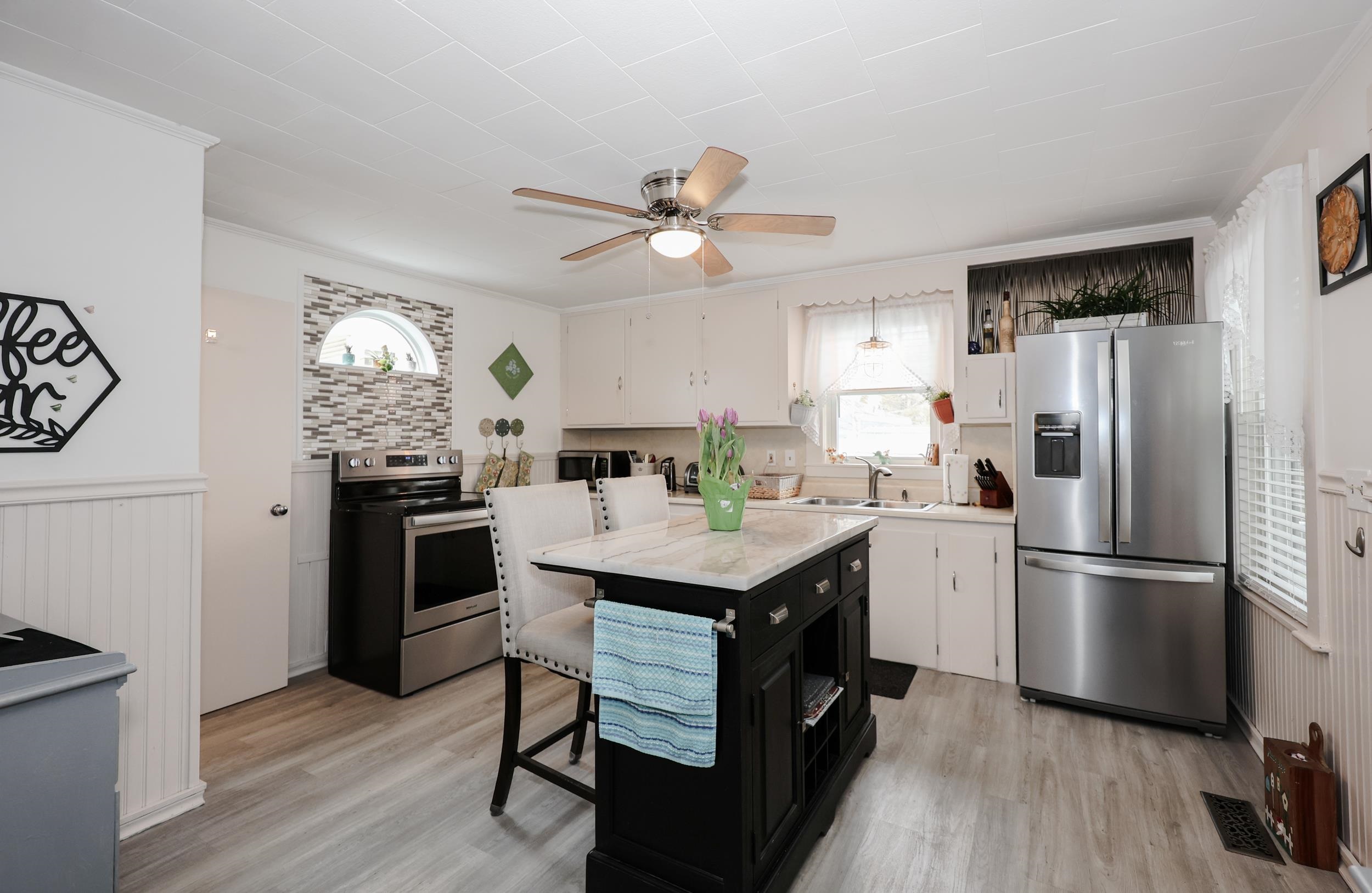 Kitchen with stainless steel appliances