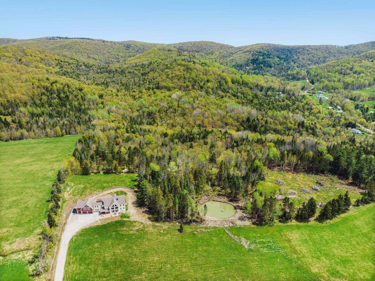 Aerial showing the pond
