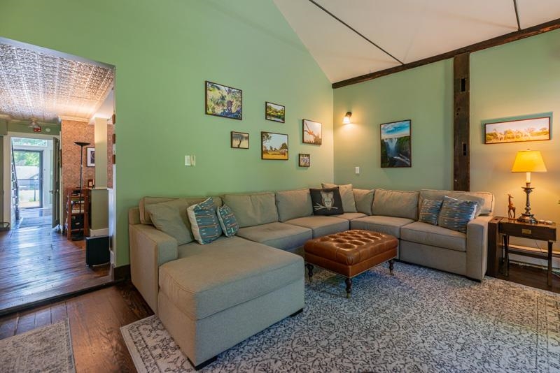 Living room with cathedral ceilings