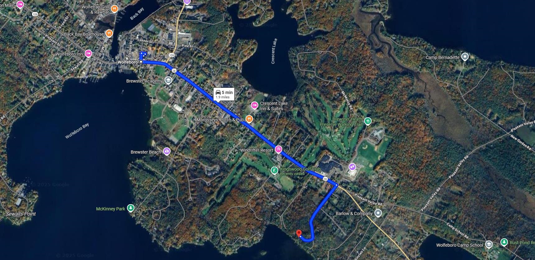 Driving Distance to Downtown Wolfeboro