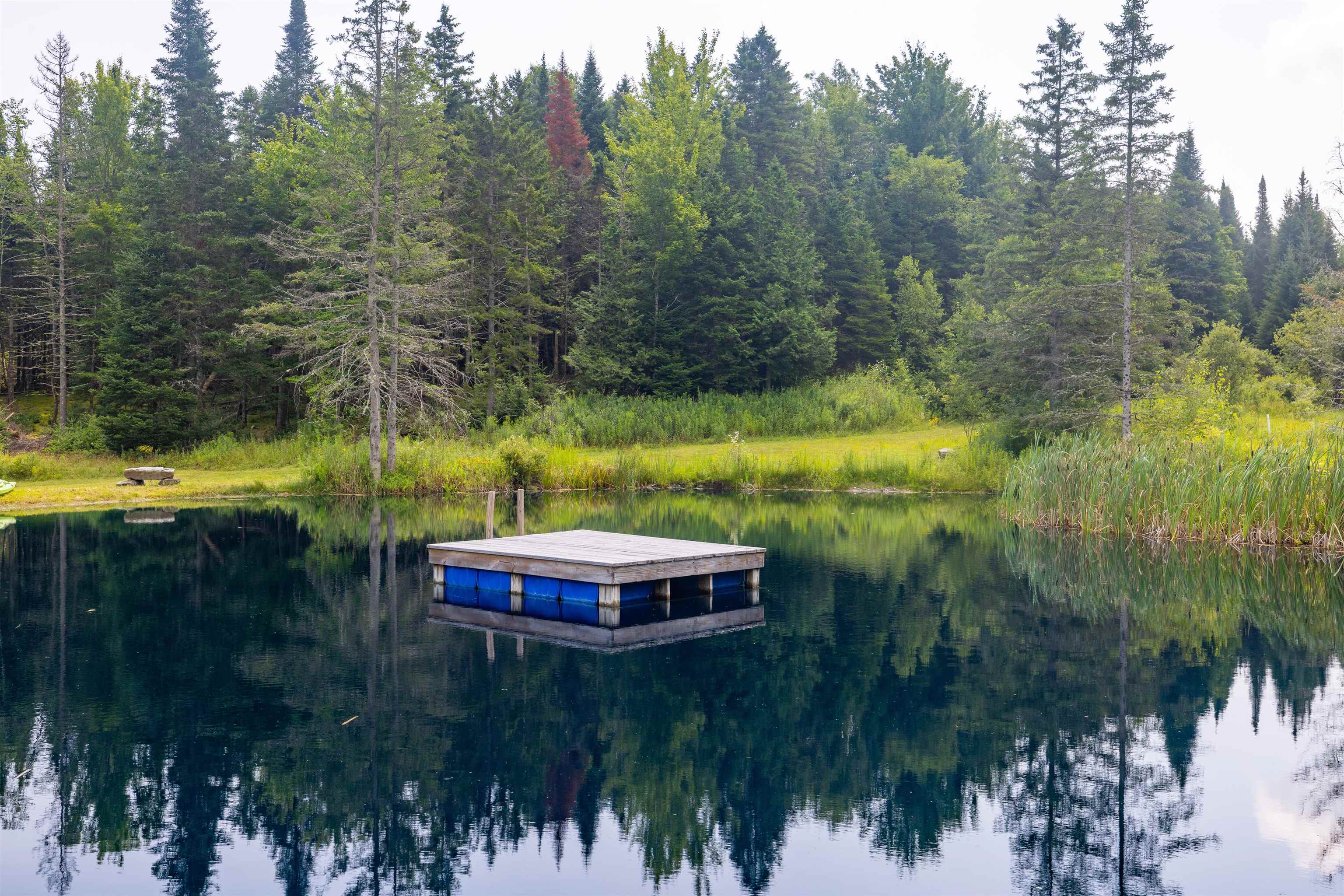 A pond with a raft and an island...so special