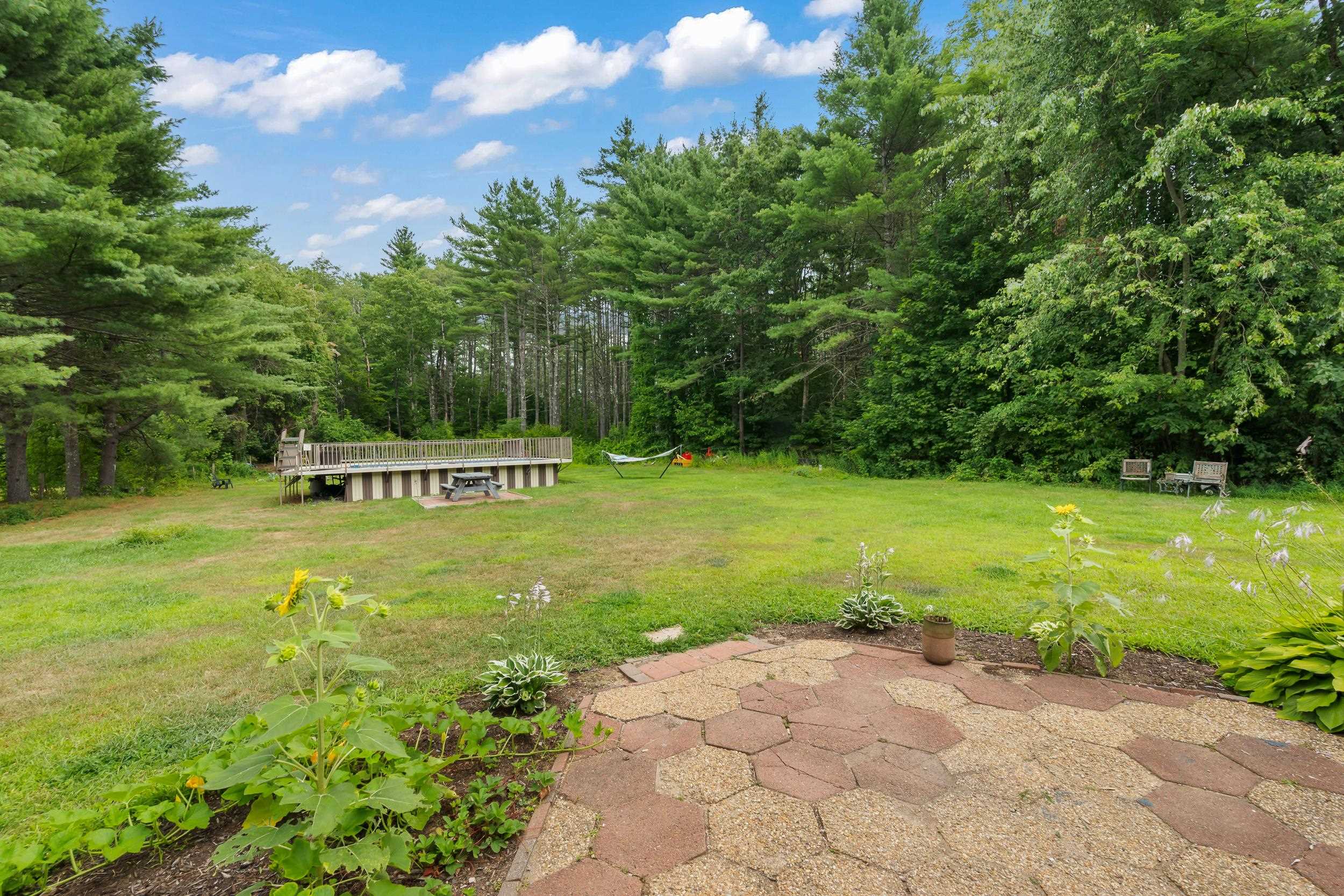 Patio overlooking backyard