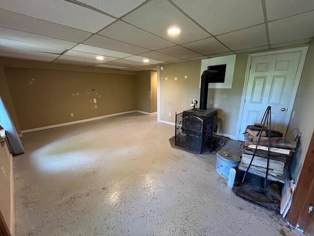 Lower level family room with woodstove