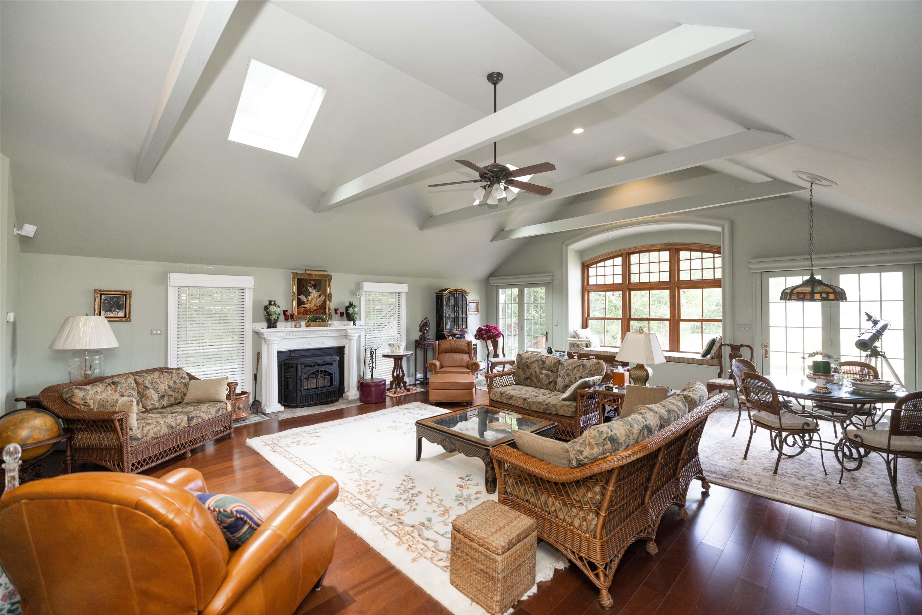 Gathering Room with Gas Fireplace and deck access