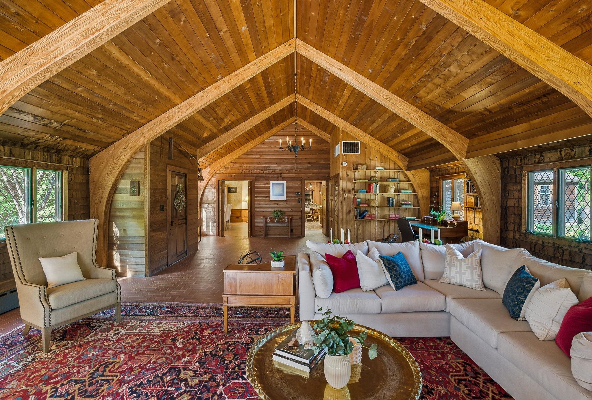 Warm Wood & Arched Beams in Great Room