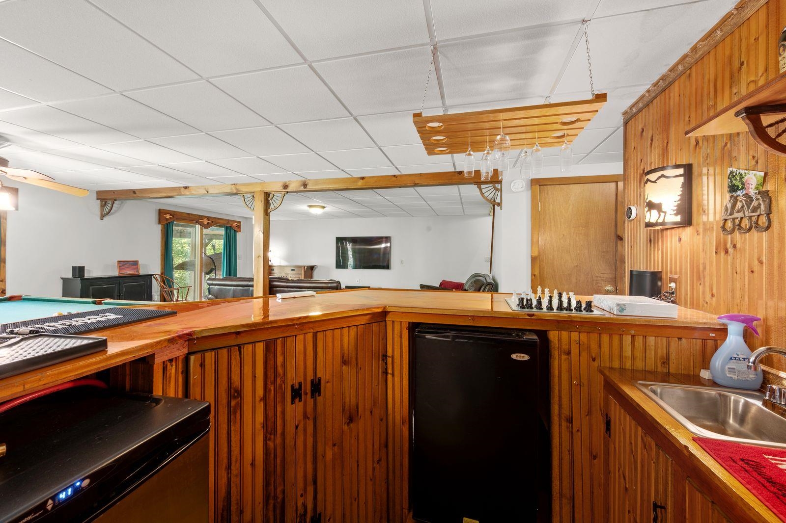 WET BAR WITH KEG FRIDGE AND MINI FRIDGE