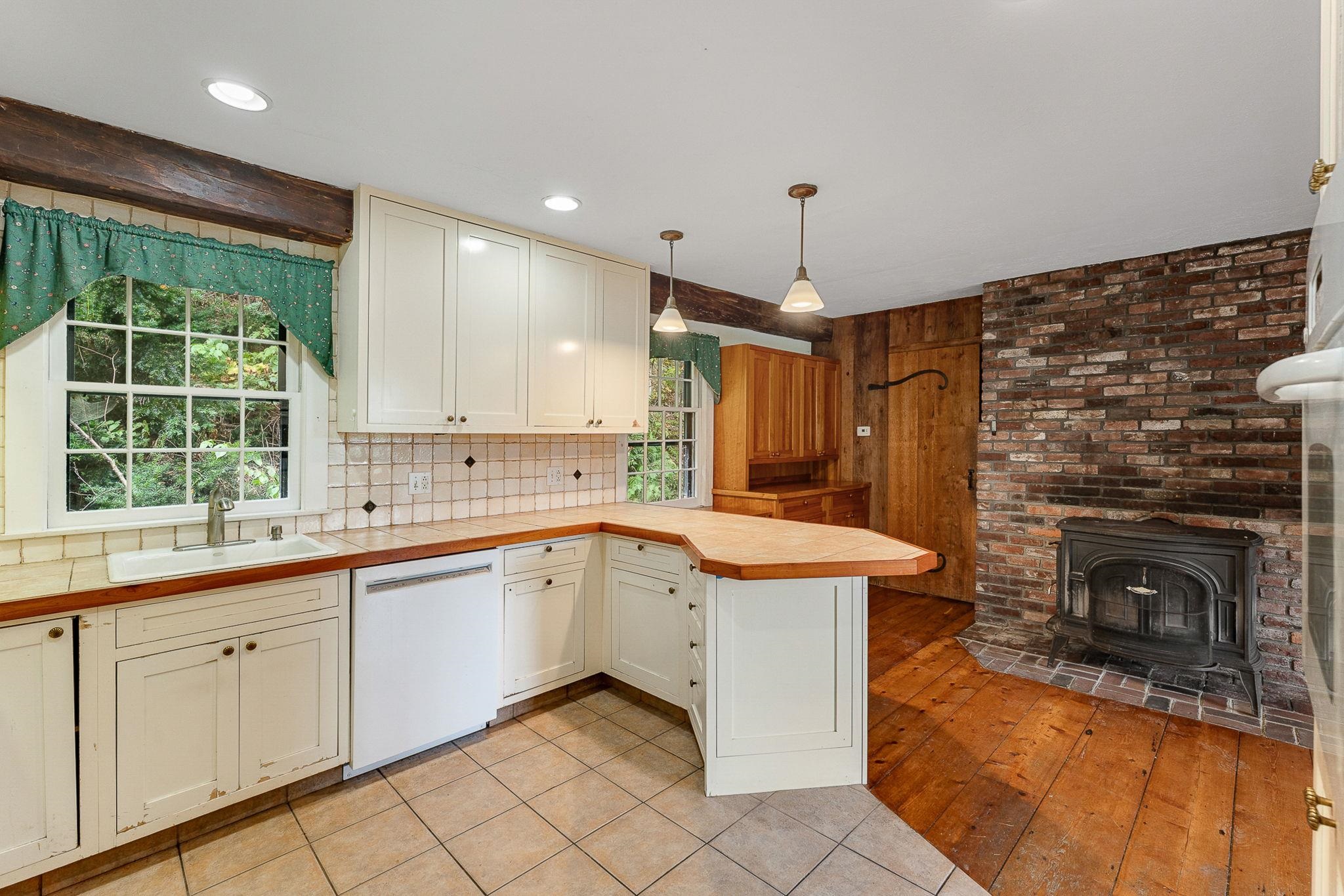 Wood stove in the kitchen