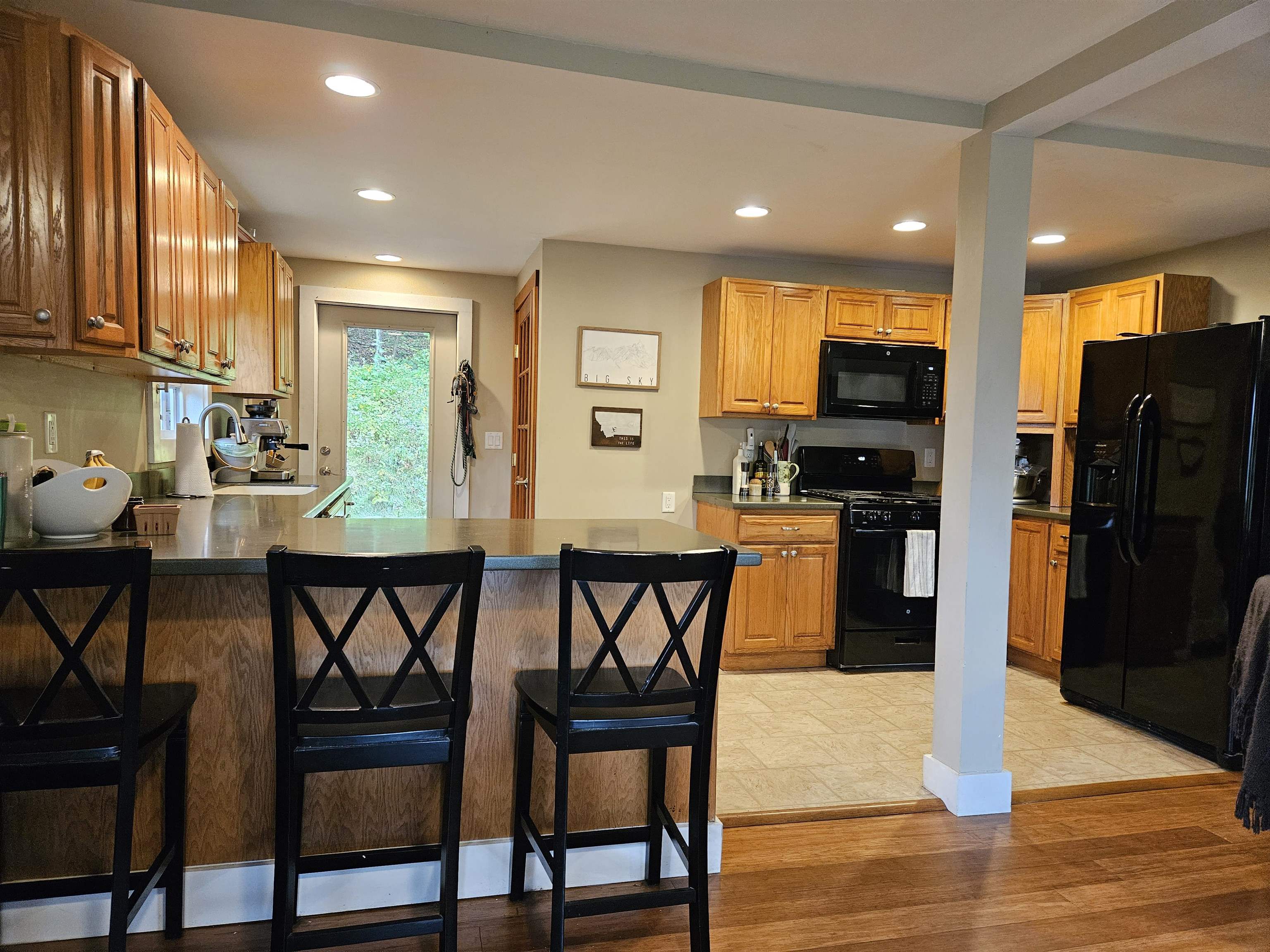 View from dining area into kitchen