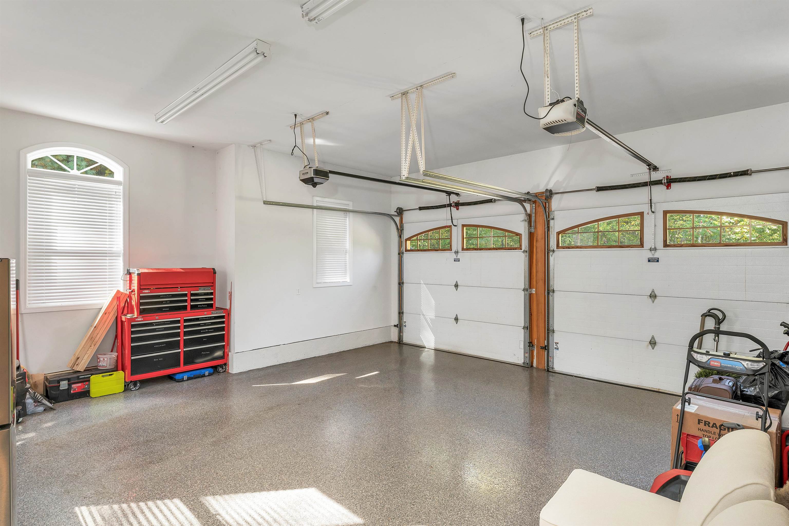 Attached 2 car garage with epoxy floor