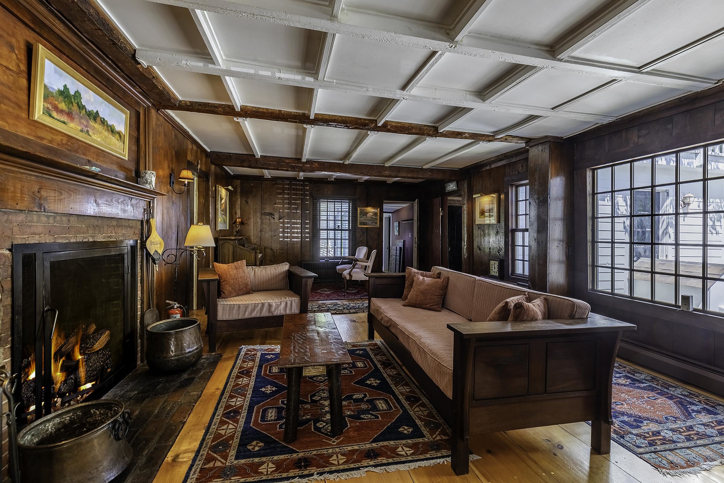 Comfy LR with historic fireplace