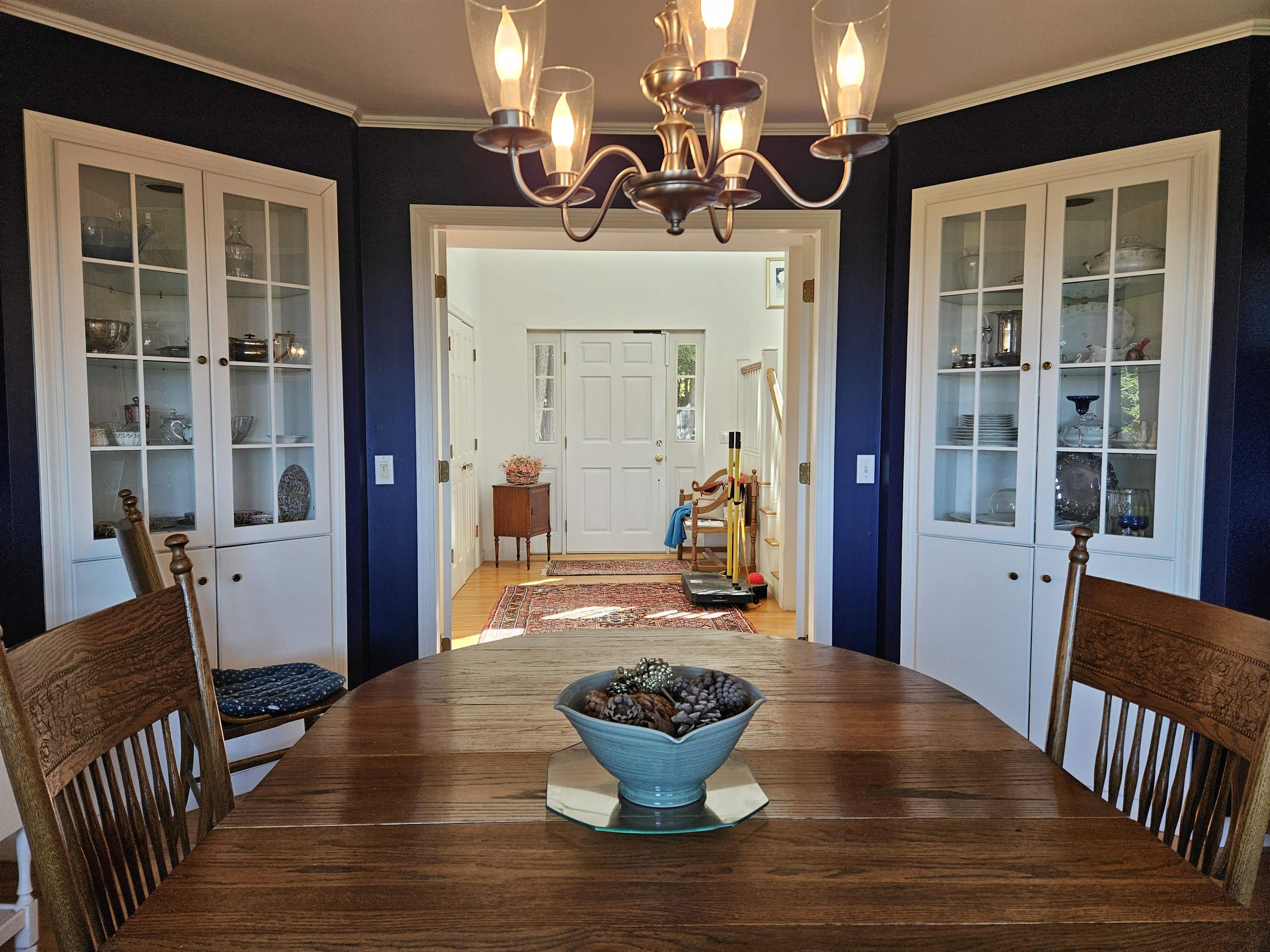 Dining room with french doors and built-in hutches