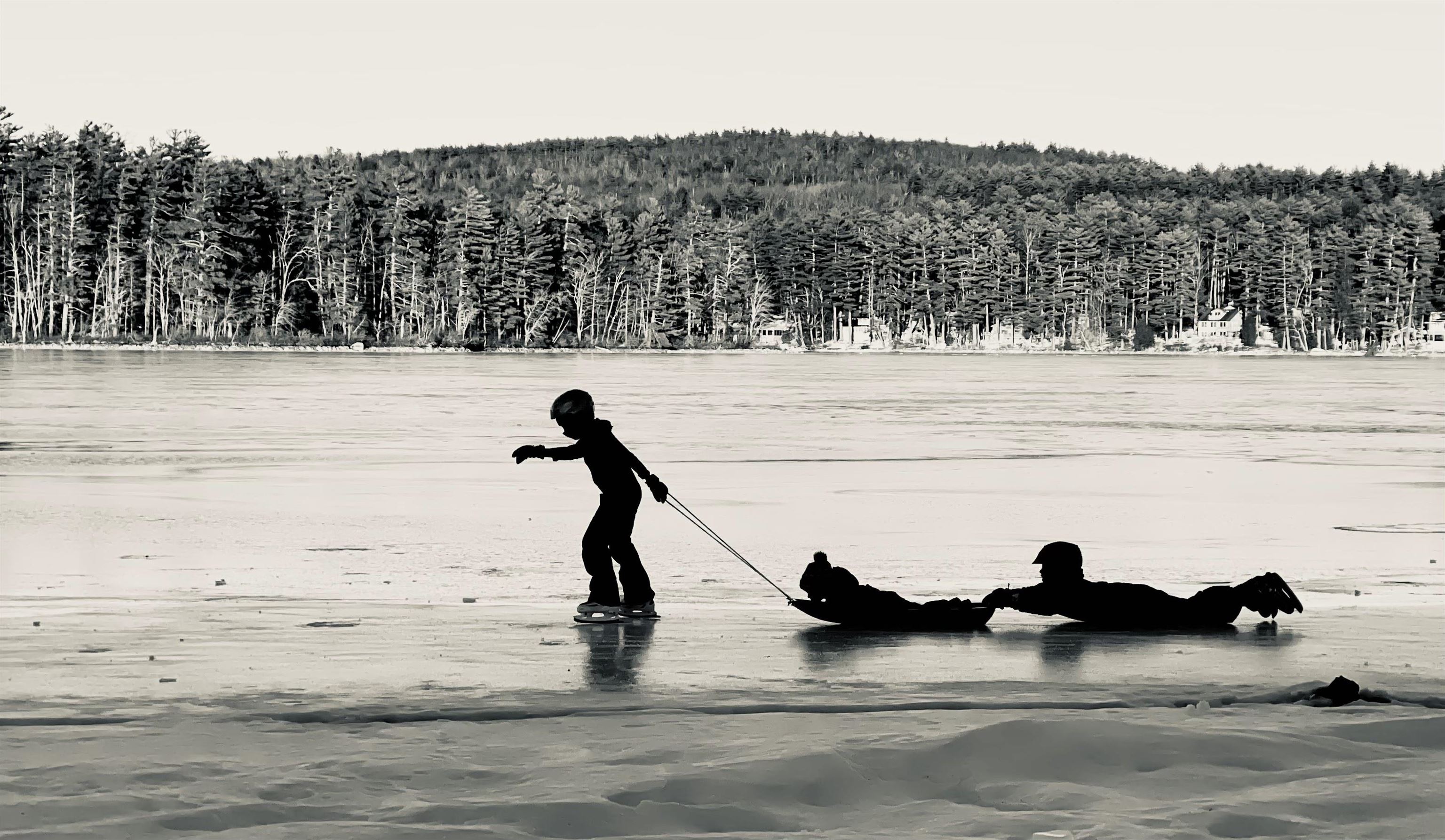 Ice on the lake--ice skating, snowmobiling--Winter is fun here!