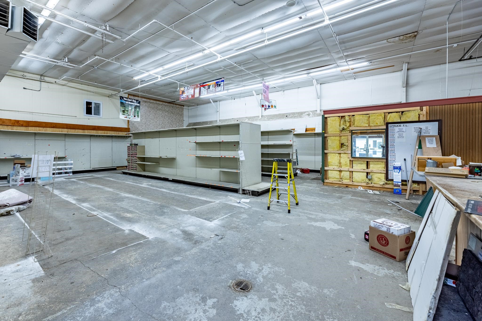 Interior former lumber business metal pole barn