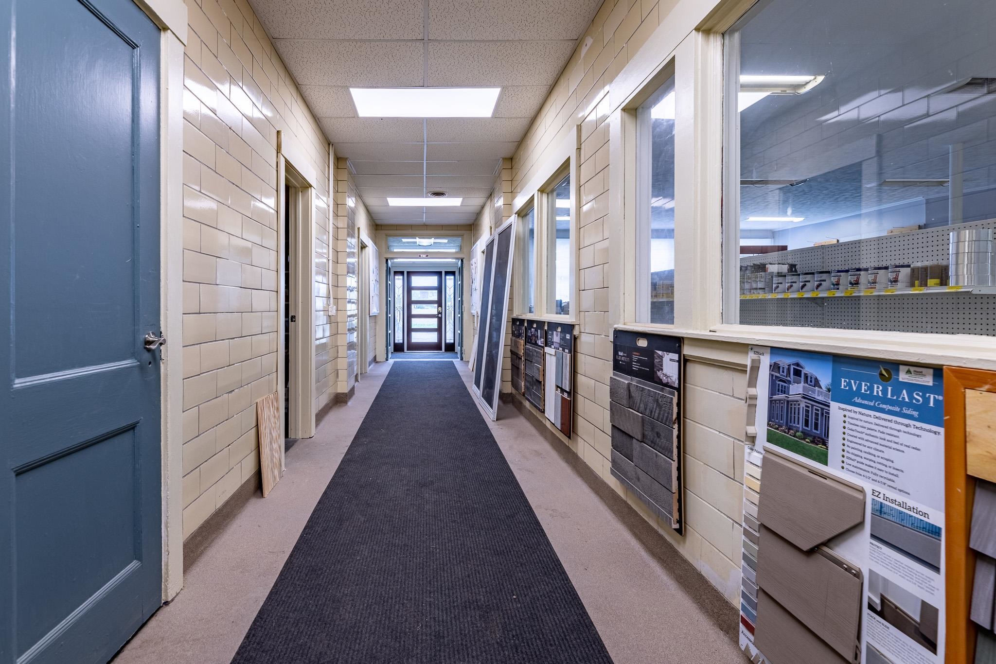 Office-showroom hall showing ceramic block interior walls