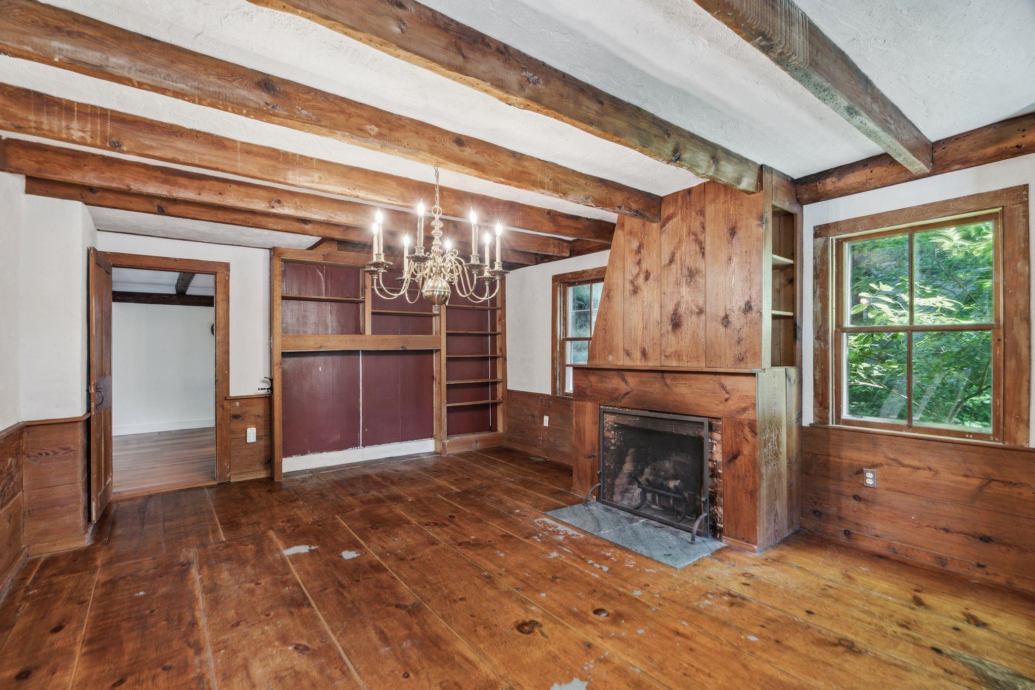 Fireplace room on first floor off of kitchen