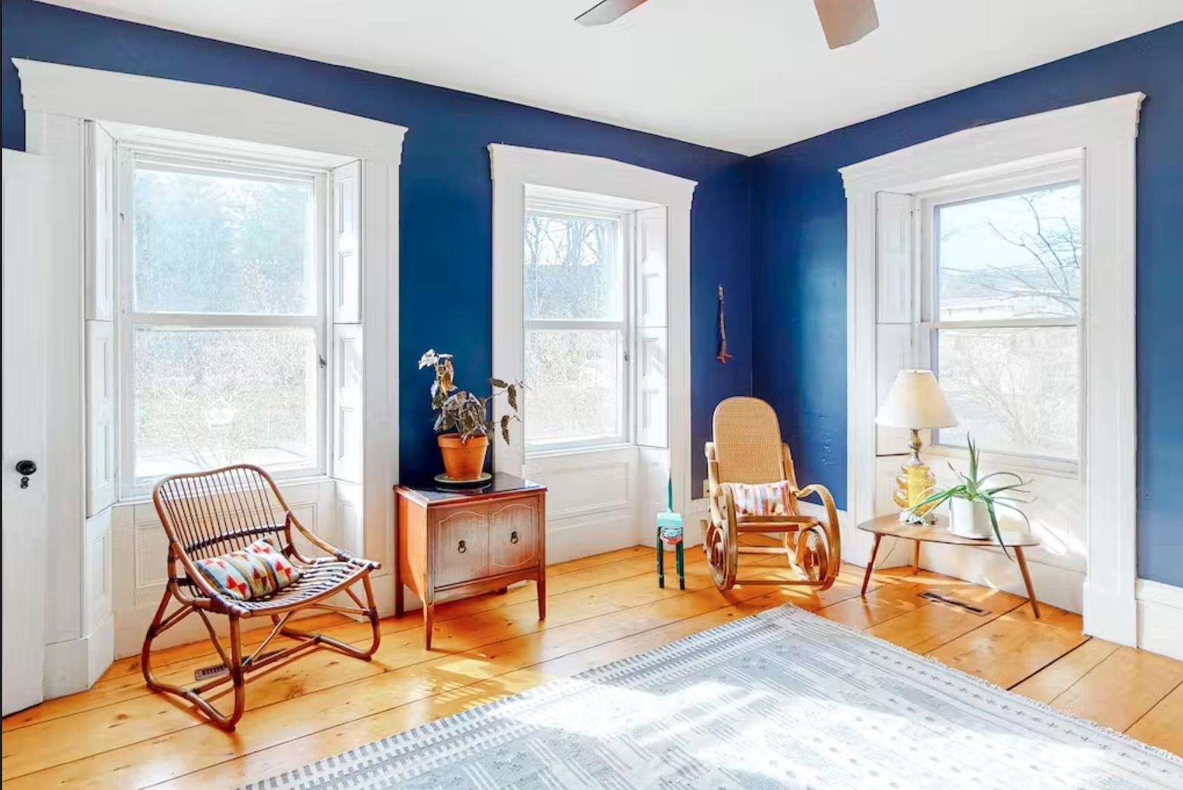 Bright living room with high ceilings
