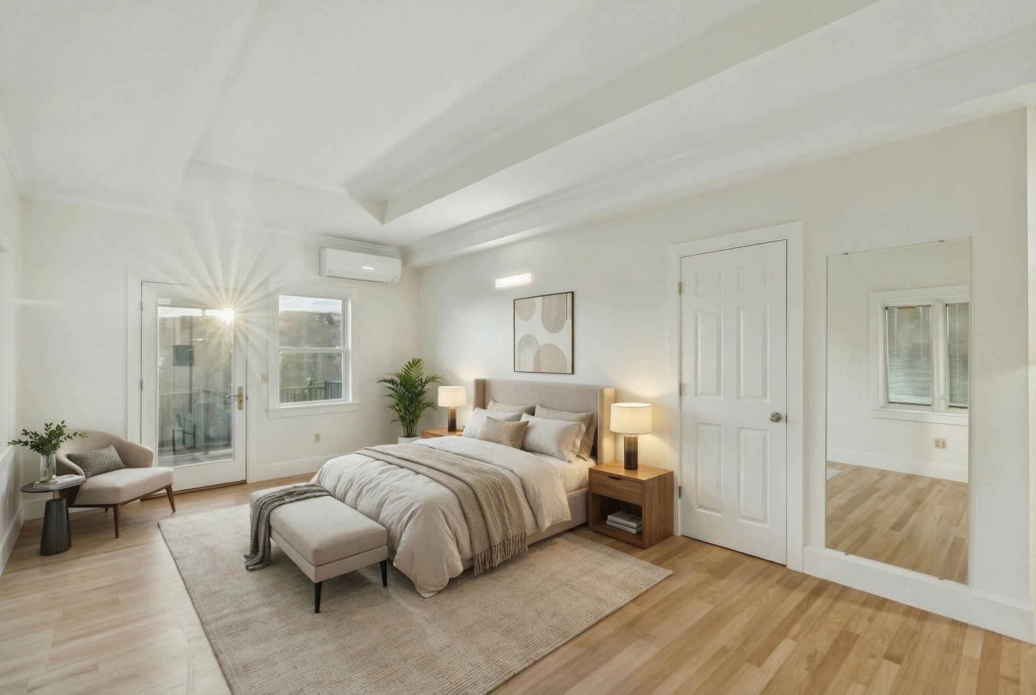 Primary Suite - Virtually staged - w/ door to the deck